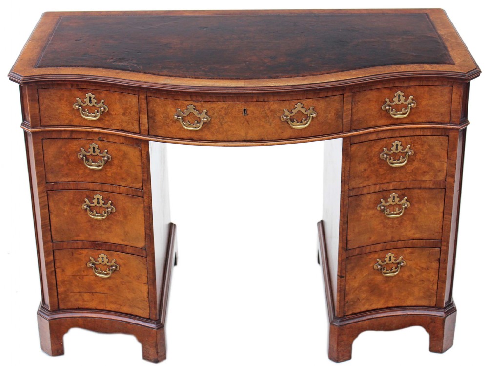 Maple & Co serpentine burr walnut leather desk