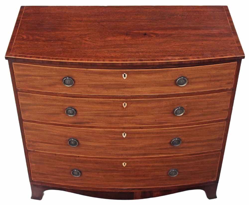 Georgian bow front inlaid mahogany chest of drawers