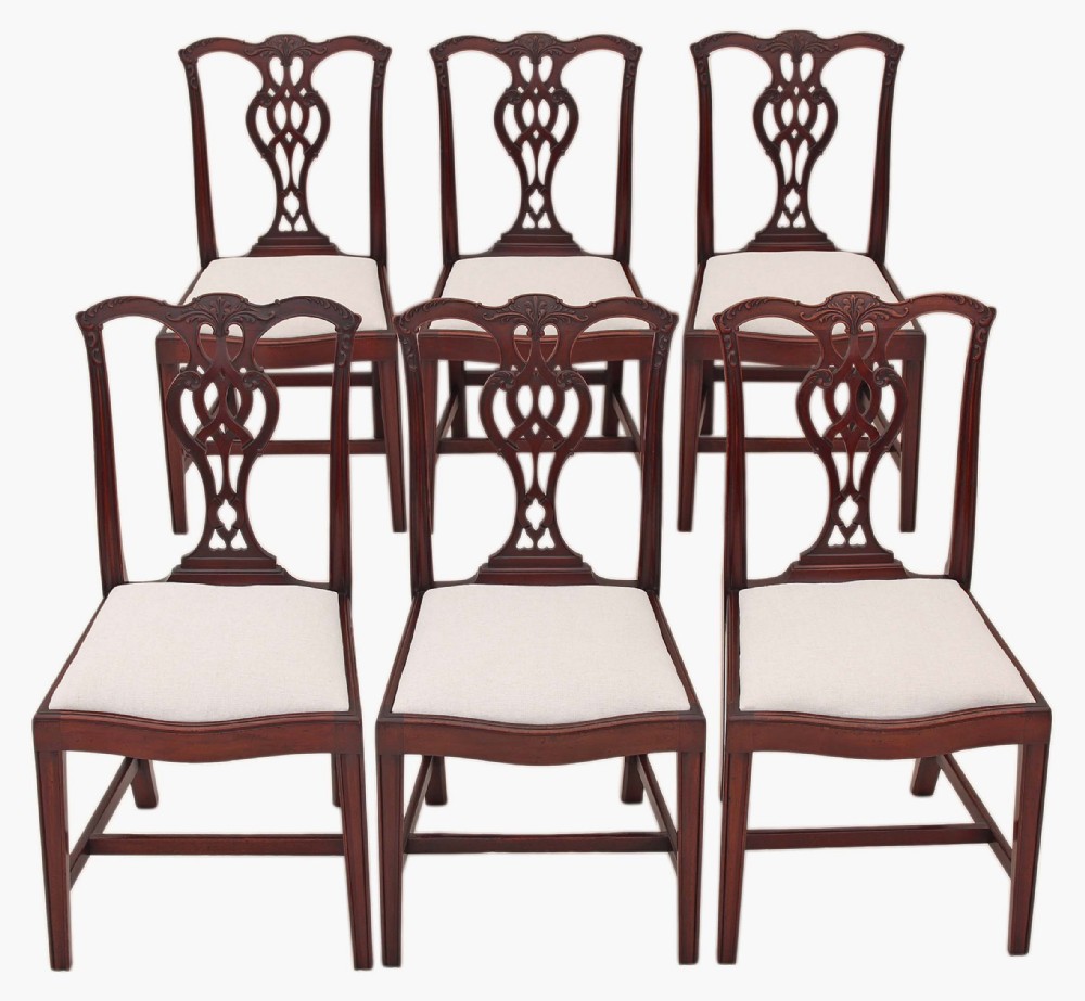 Set of 6 Georgian Chippendale revival mahogany dining chairs