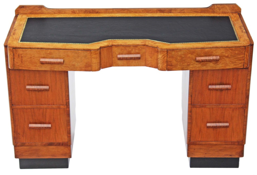 Art Deco walnut leather twin pedestal desk