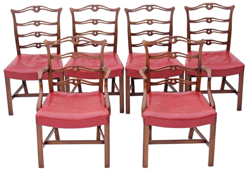 Set of 6 Georgian revival mahogany leather dining chairs