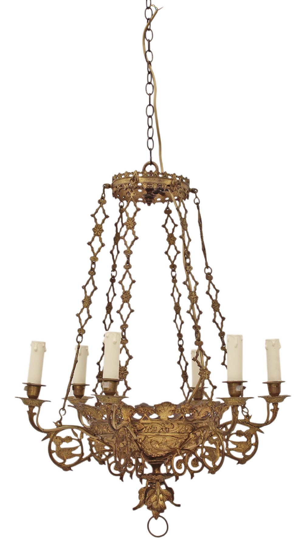 6 lamp hanging ormolu chandelier