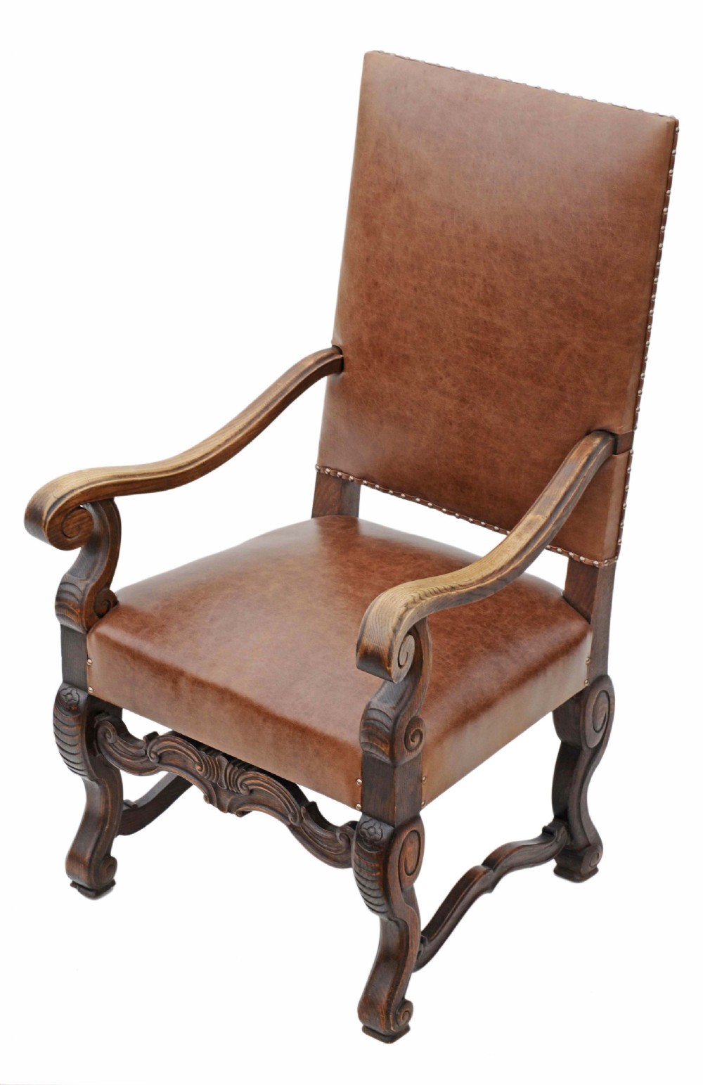 19th Century oak leather armchair