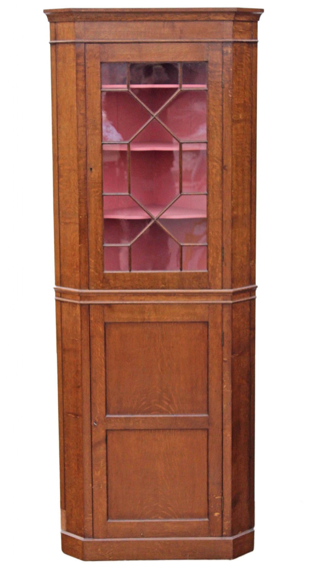 Georgian revival oak corner display cabinet