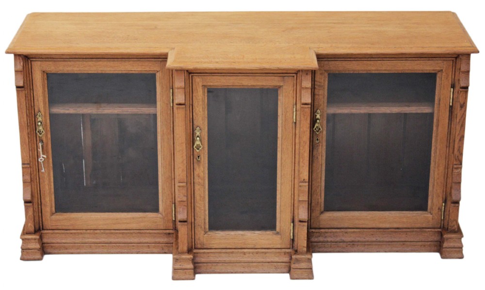 Victorian Gothic light oak glazed display cabinet