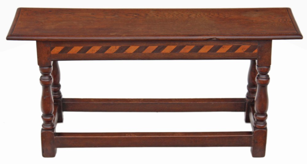 Victorian Gothic inlaid oak window seat hall bench