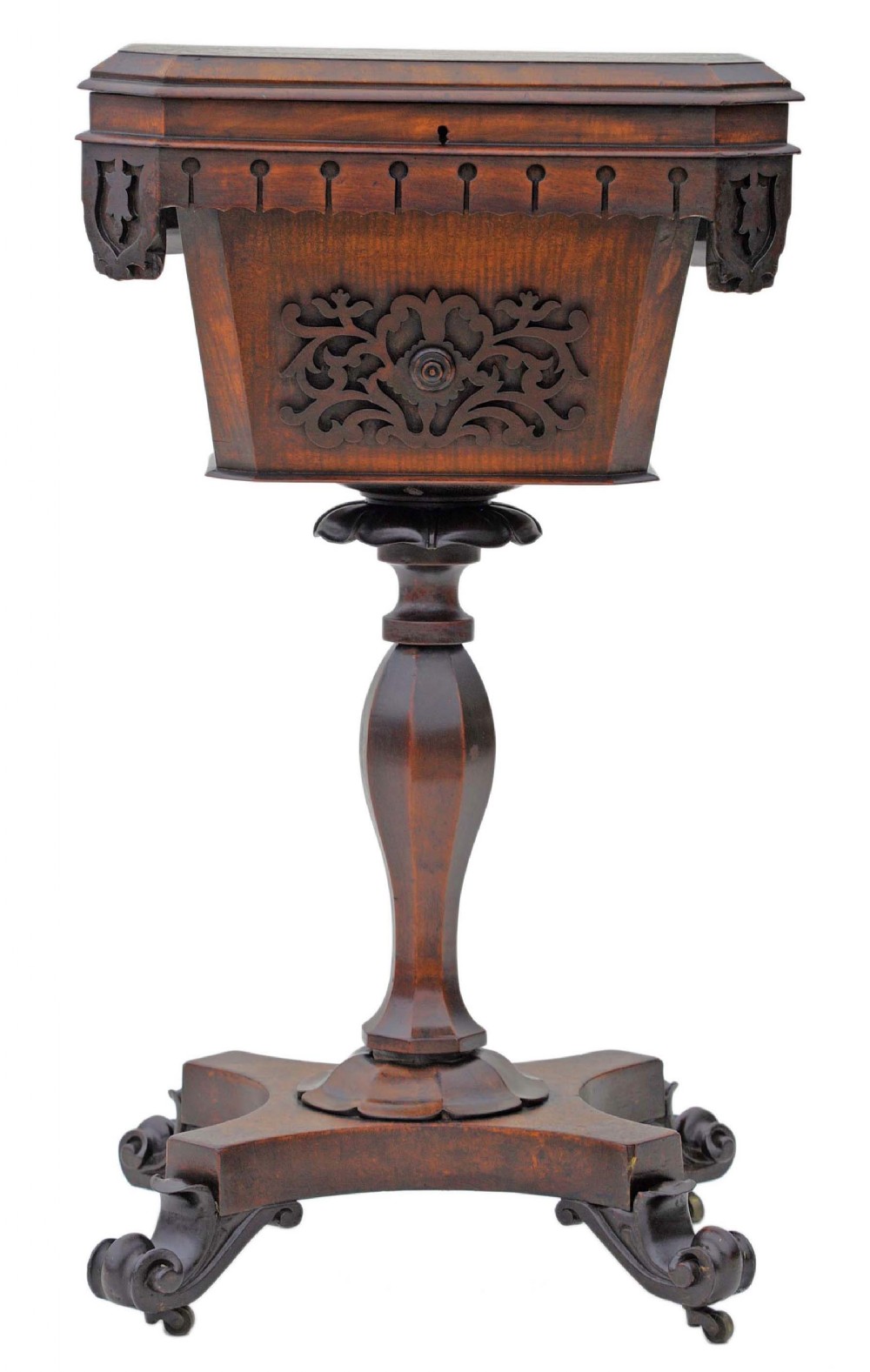 Victorian Gothic carved mahogany sewing box work table 