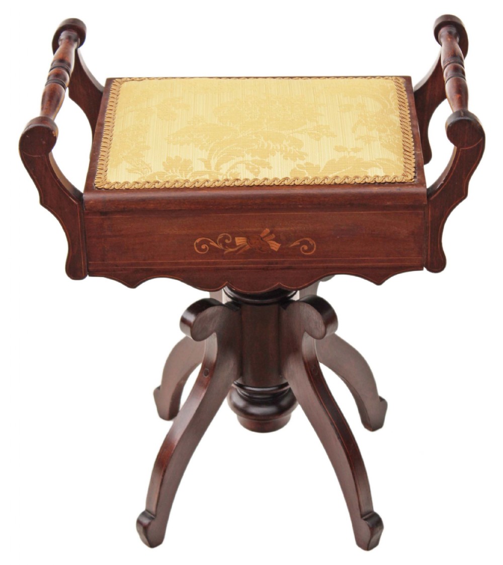 Adjustable mahogany Edwardian piano music stool