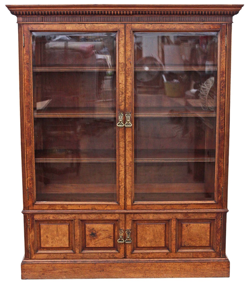 Victorian pollard oak glazed bookcase display cabinet cupboard