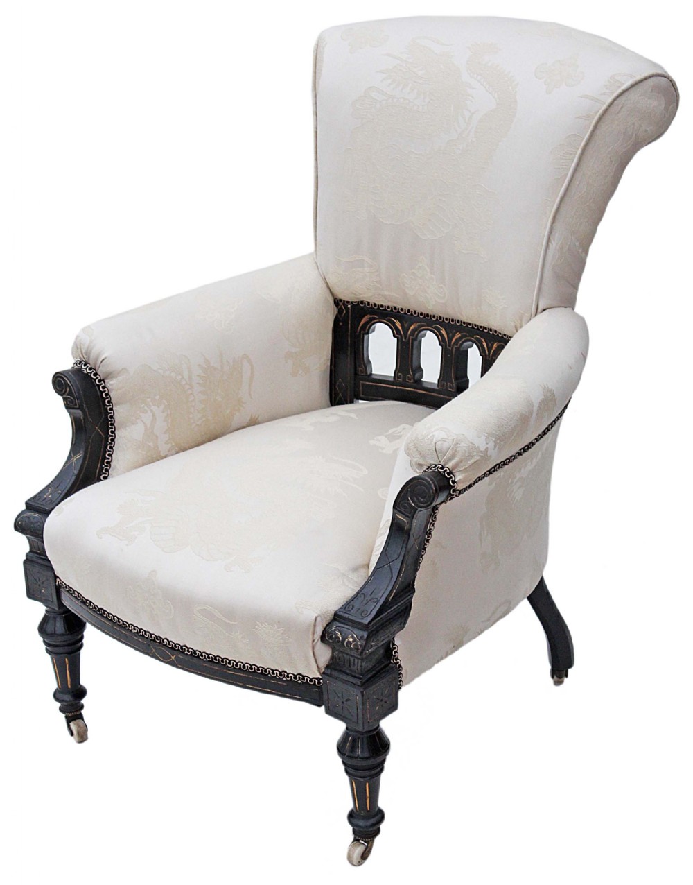 Victorian ebonised aesthetic armchair gentleman's chair