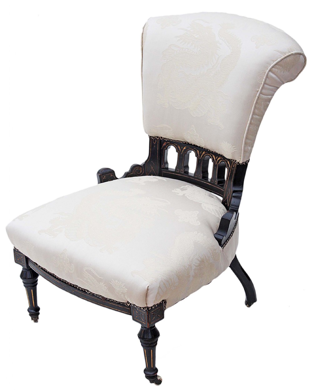 Victorian ebonised aesthetic armchair ladies chair