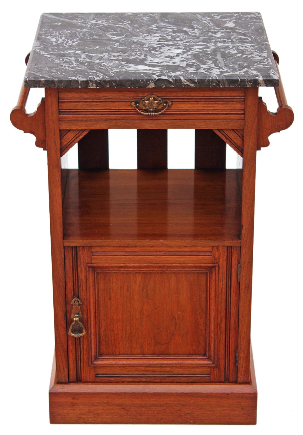 Victorian walnut marble bedside table
