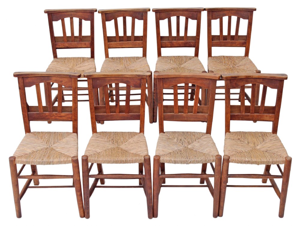 Set of 8 late Victorian beech rush dining chairs