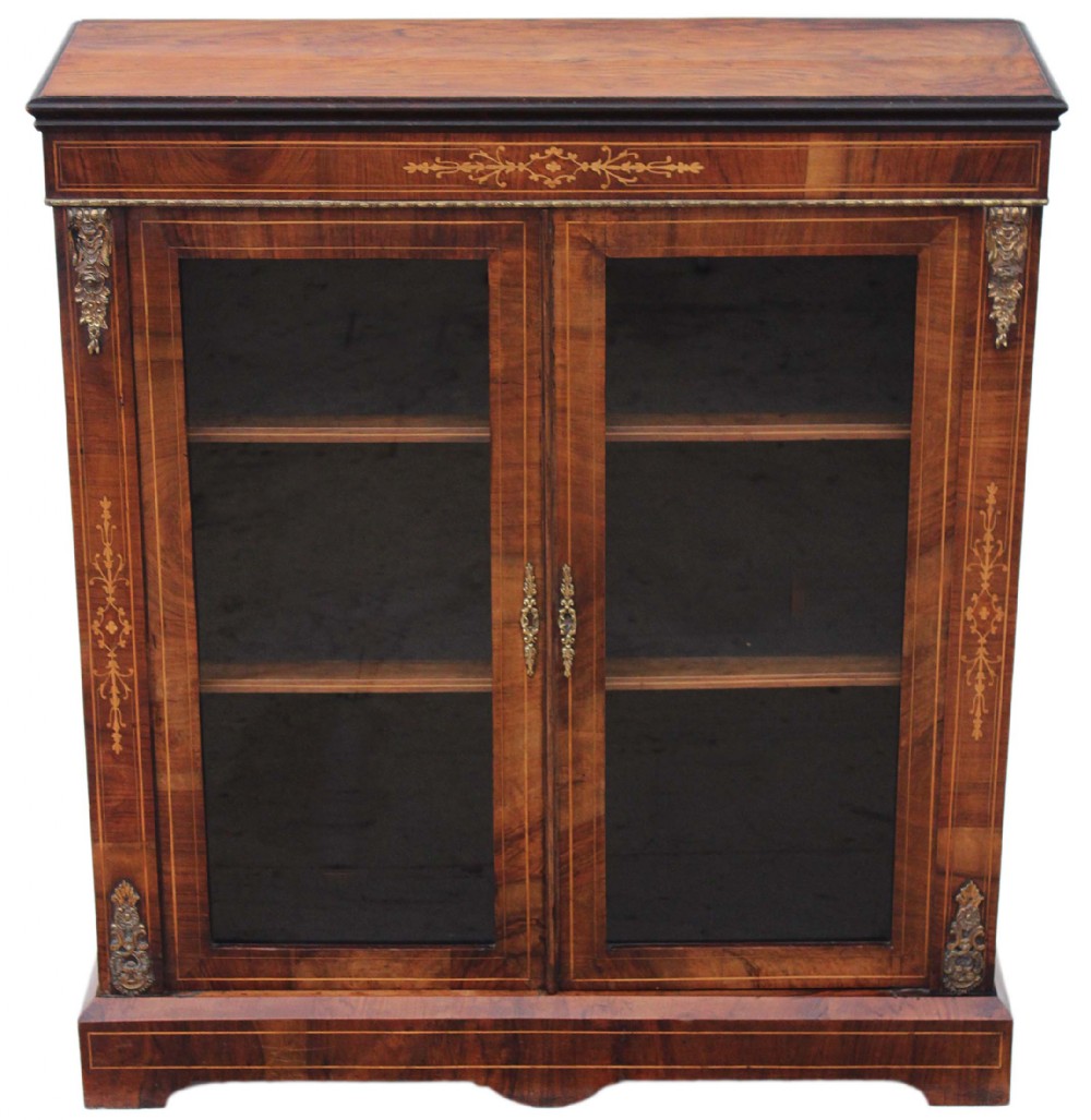Victorian walnut aesthetic glazed pier display cabinet bookcase