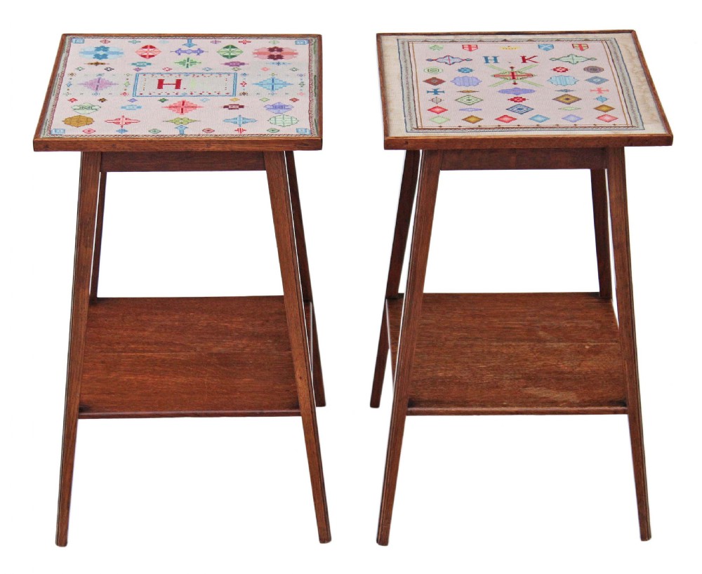 Pair of Arts and Crafts oak plant stands side occasional tables