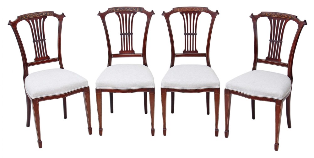 Set of 4 Edwardian inlaid mahogany dining chairs Harrod's
