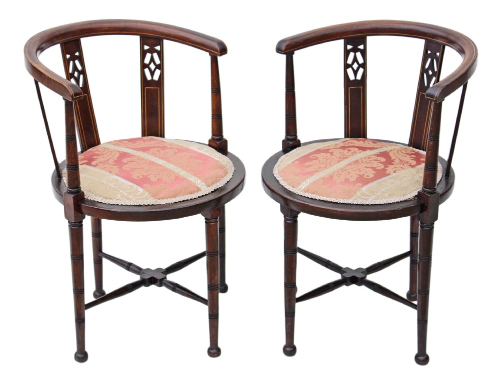 Pair of Edwardian mahogany corner arm chairs bedroom tub