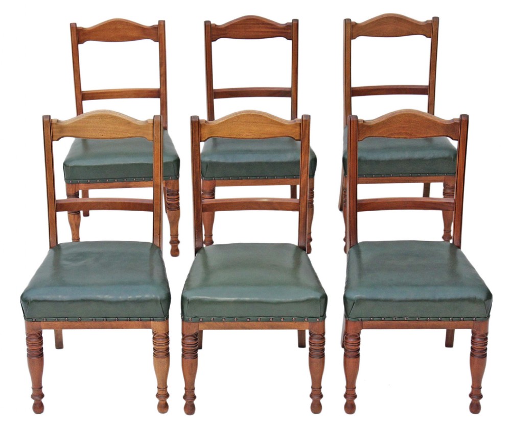 Set of 6 Victorian walnut leather dining chairs