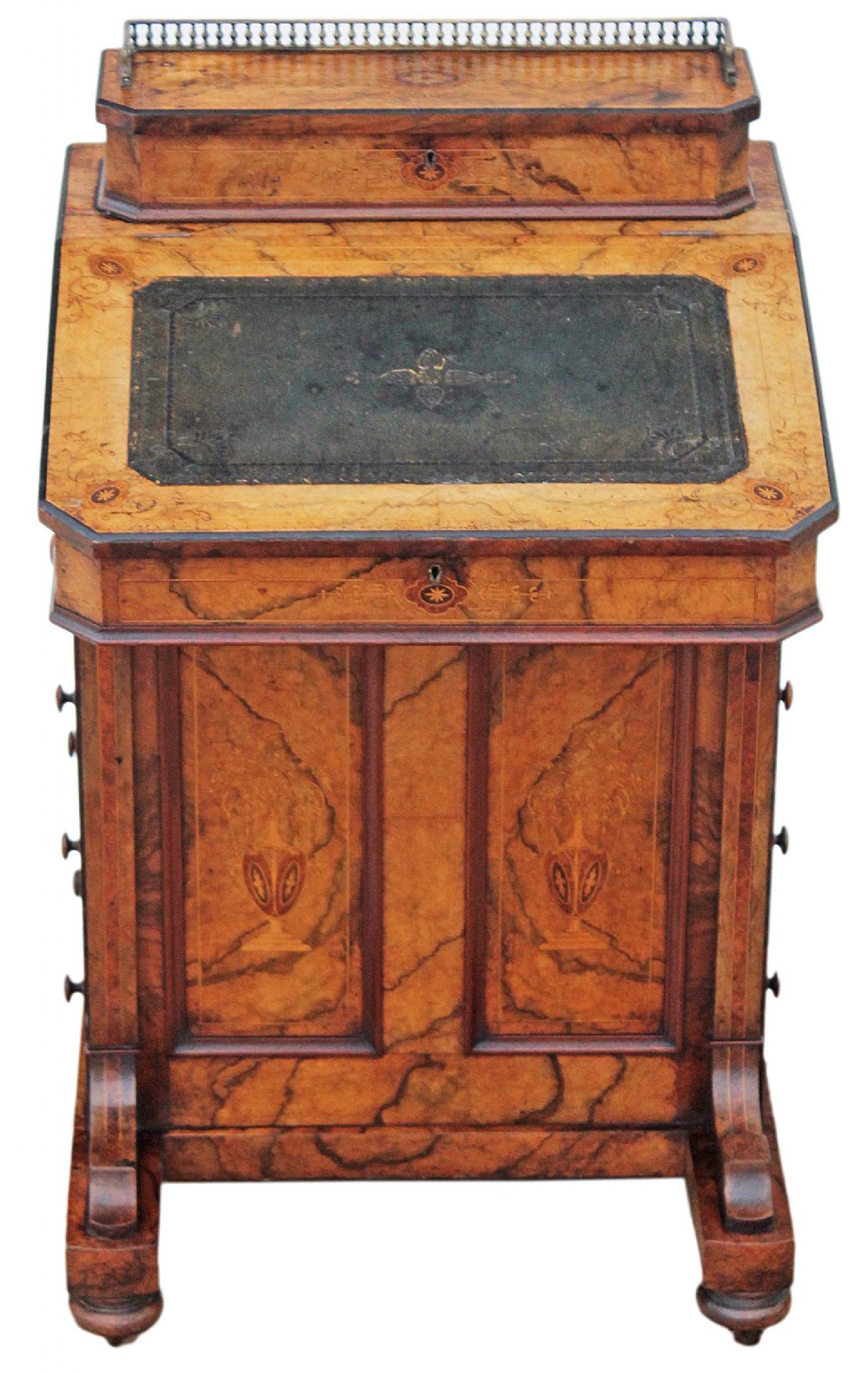 Victorian inlaid burr walnut davenport writing table desk