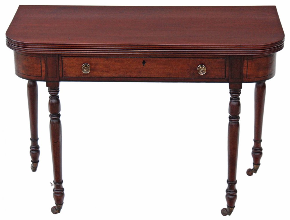 Georgian inlaid mahogany folding card tea console table