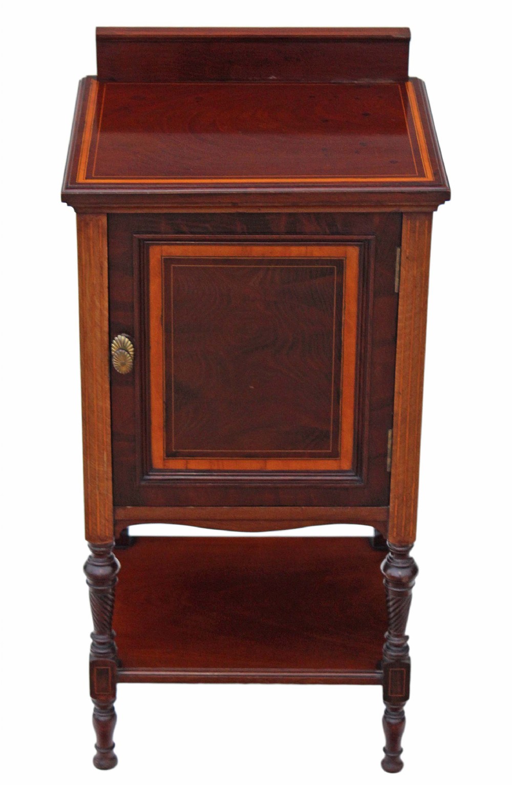 Edwardian Maple & Co. inlaid mahogany bedside table cupboard cabinet