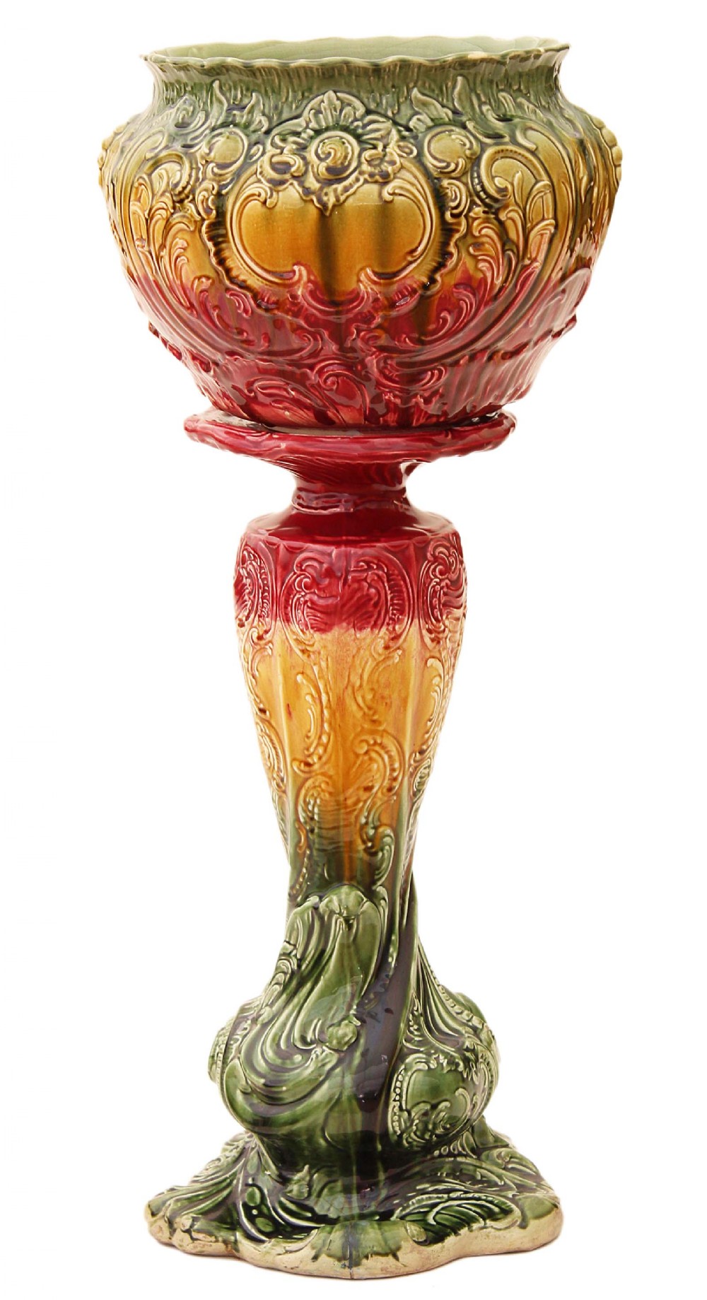 Victorian majolica pedestal jardiniere stand column