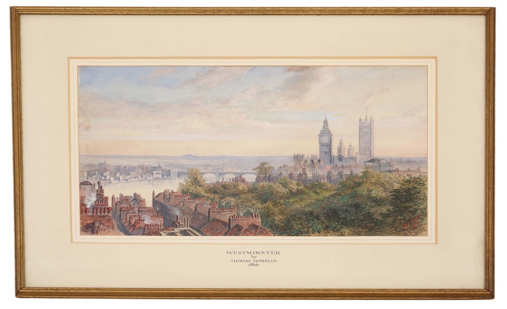 1866 Victorian watercolour painting Thomas Howells Westminster London