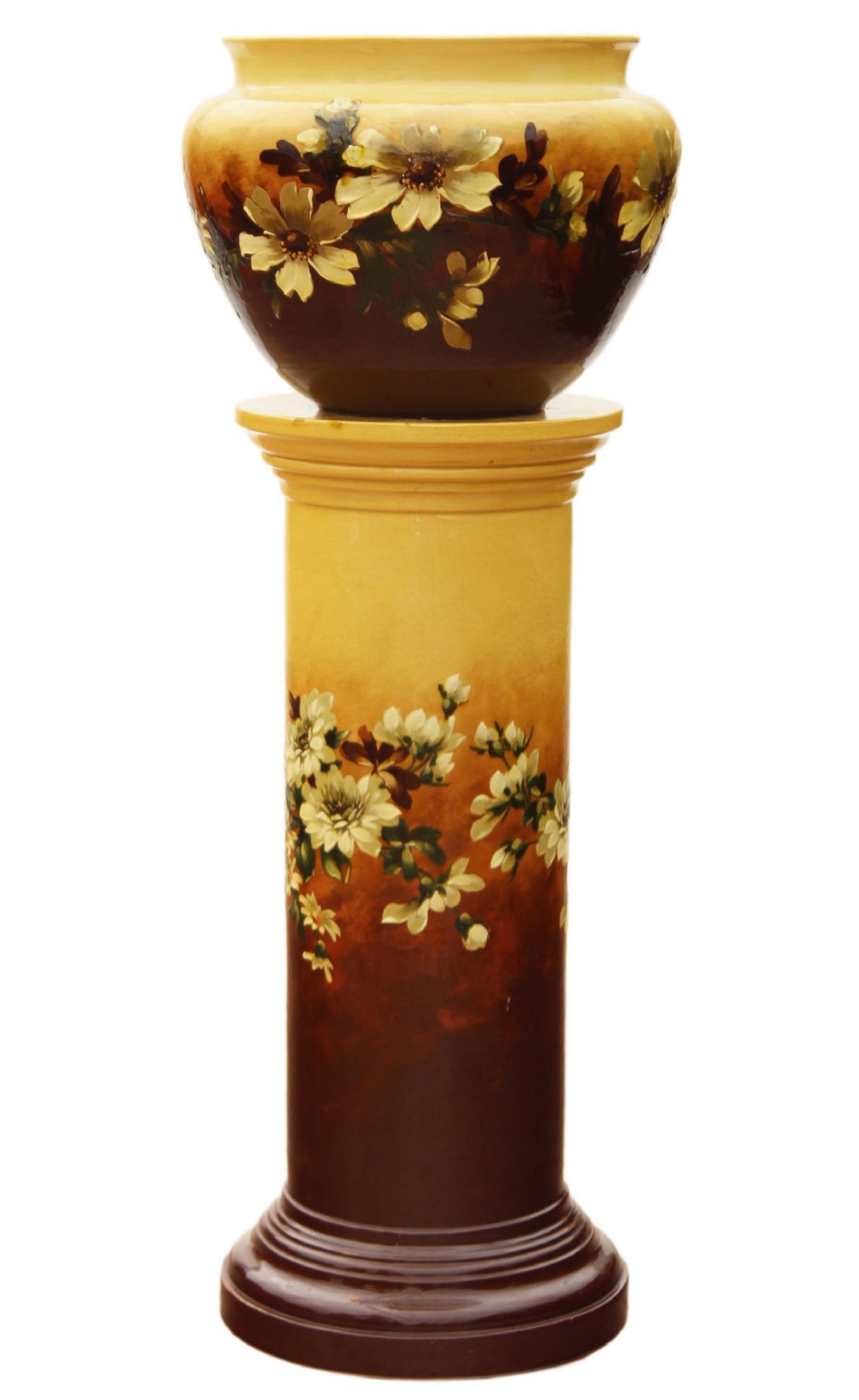 Victorian majolica jardiniere pedestal stand column