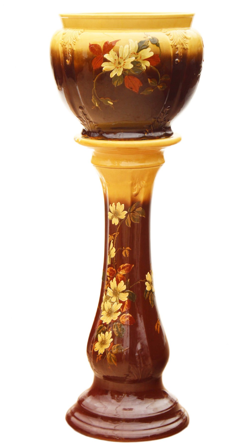 Victorian majolica jardiniere pedestal column stand