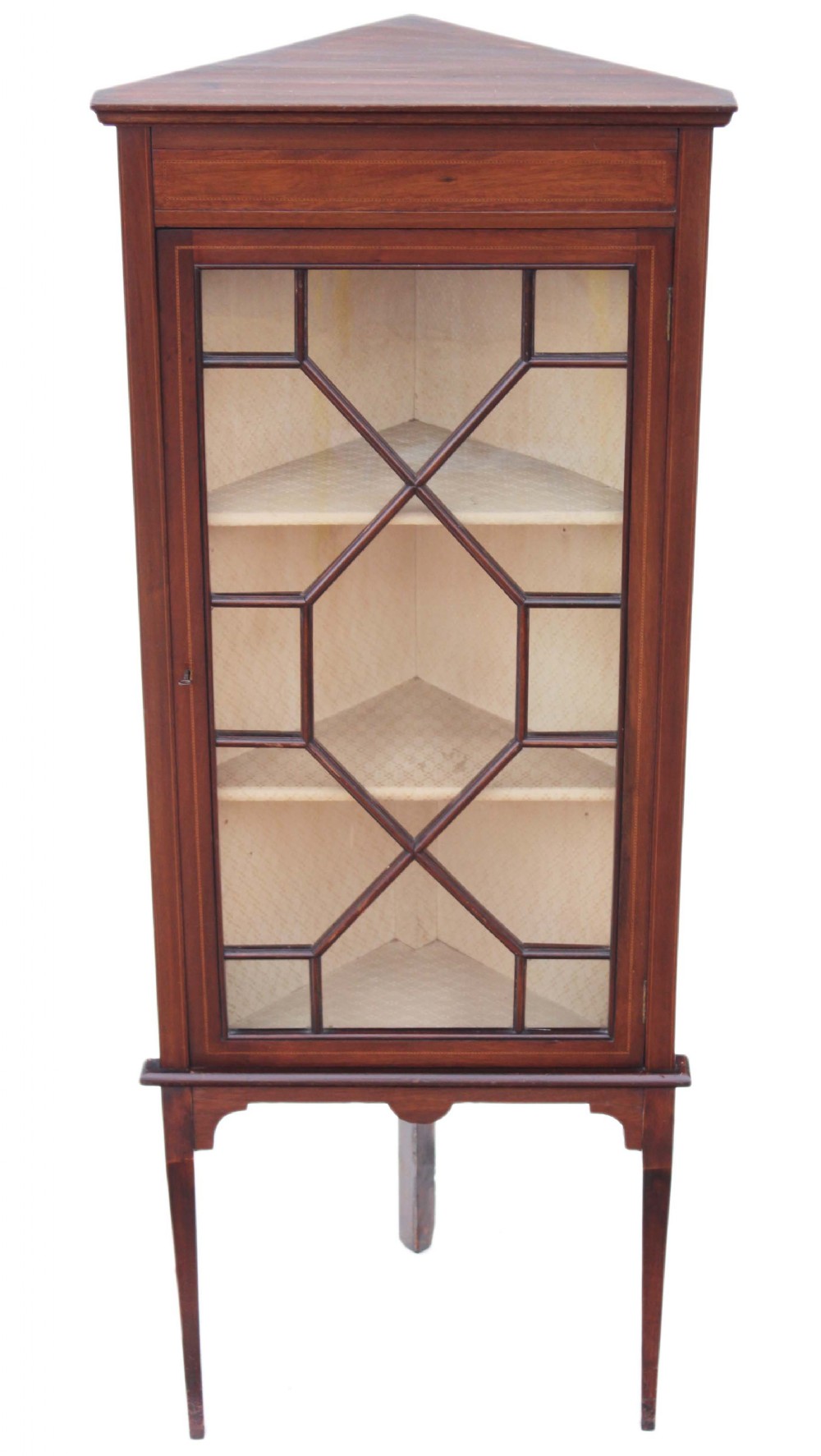 Edwardian mahogany inlaid corner display cabinet