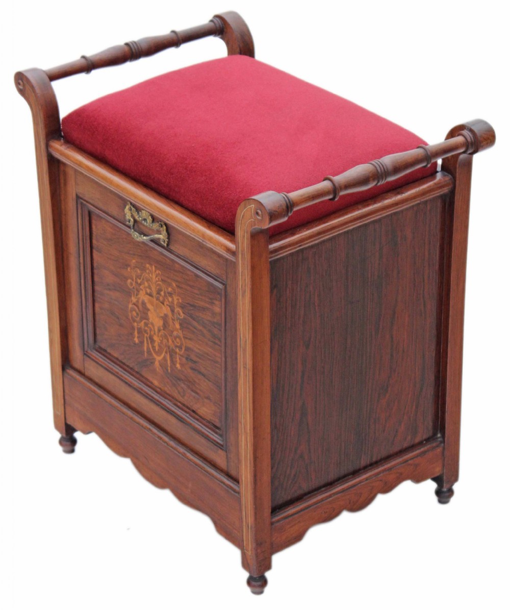 Victorian inlaid marquetry rosewood piano stool