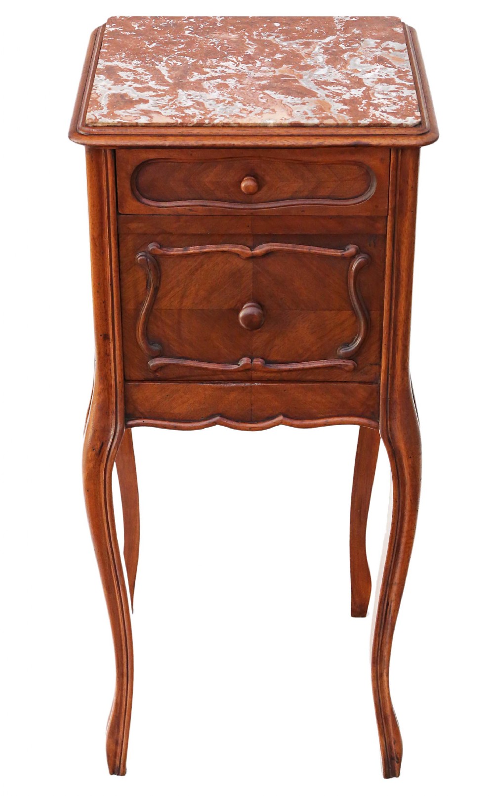 French Walnut marble bedside table cupboard cabinet