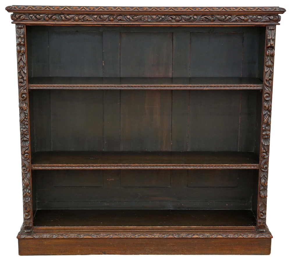 Victorian carved oak bookcase display shelves