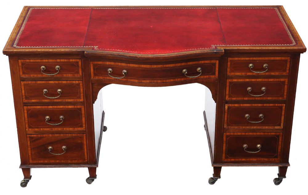 Edwardian cross-banded mahogany twin pedestal desk