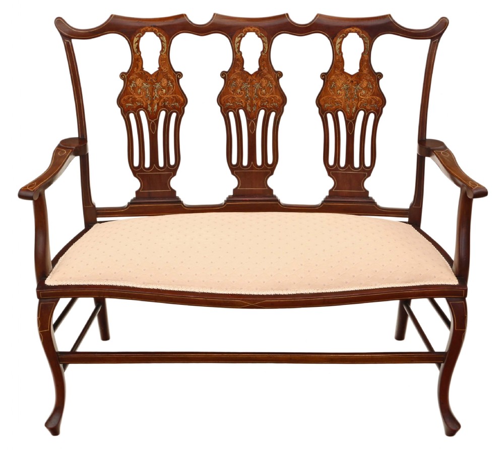Edwardian inlaid mahogany small sofa chaise longue
