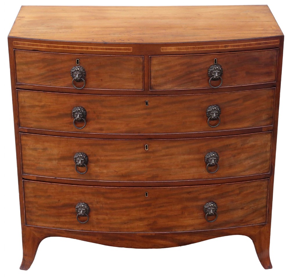 Regency bow front flame mahogany chest of drawers