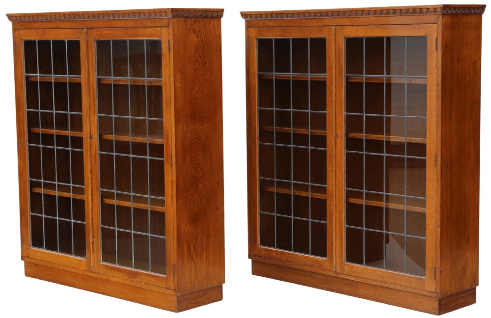 Pair of large oak bookcases glazed display cabinets