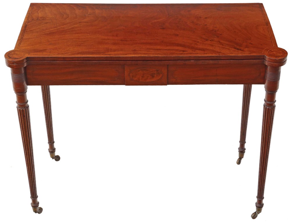 Regency inlaid mahogany folding card tea console table