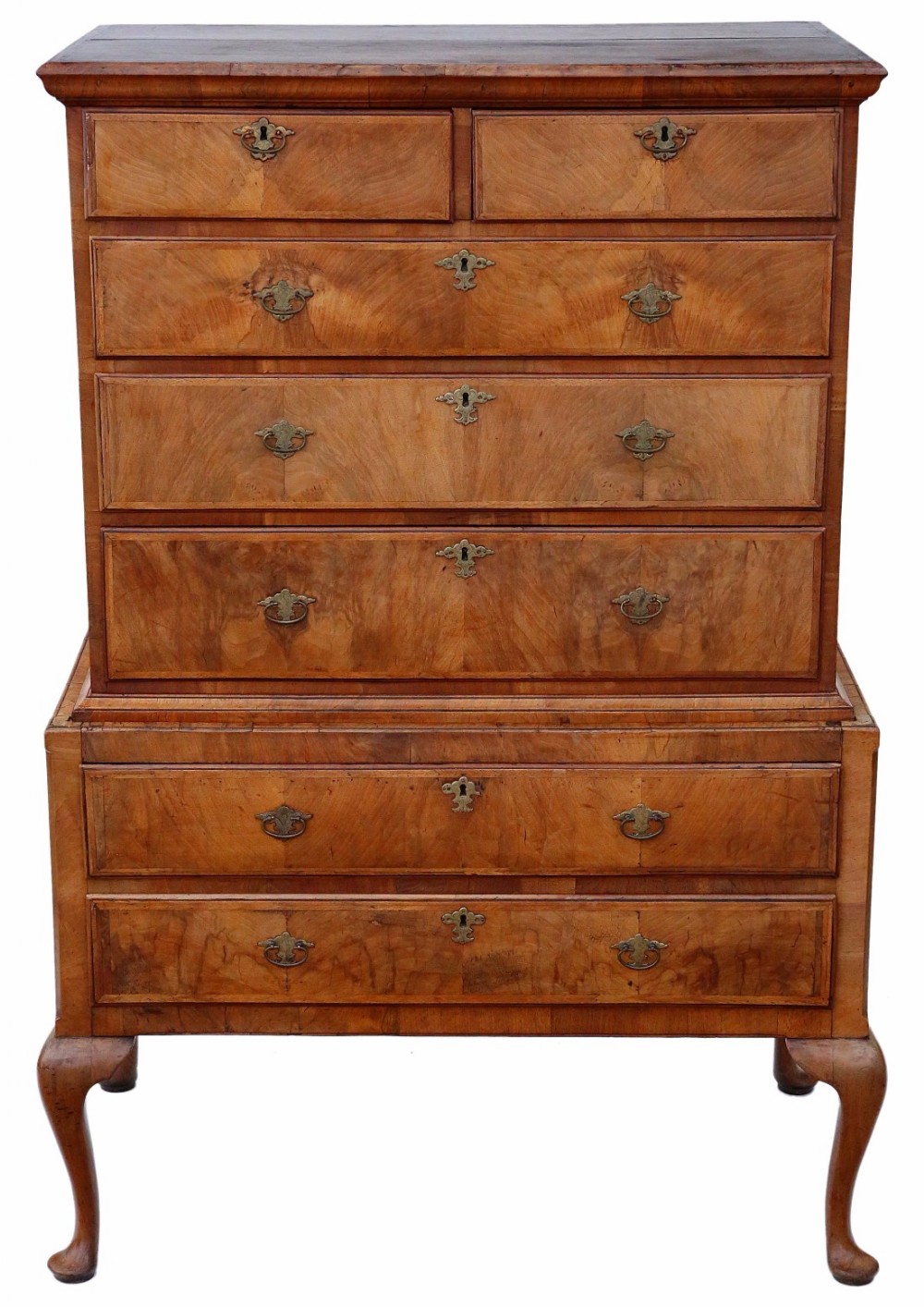 Georgian walnut tallboy chest on stand of drawers
