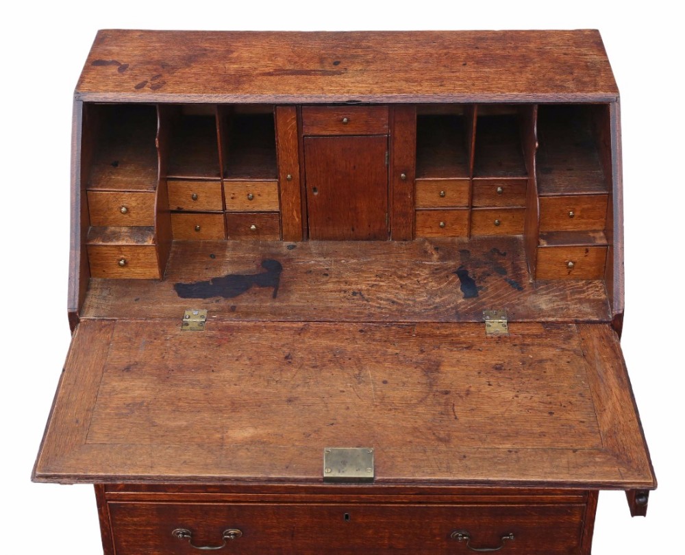 Georgian inlaid oak bureau desk writing table