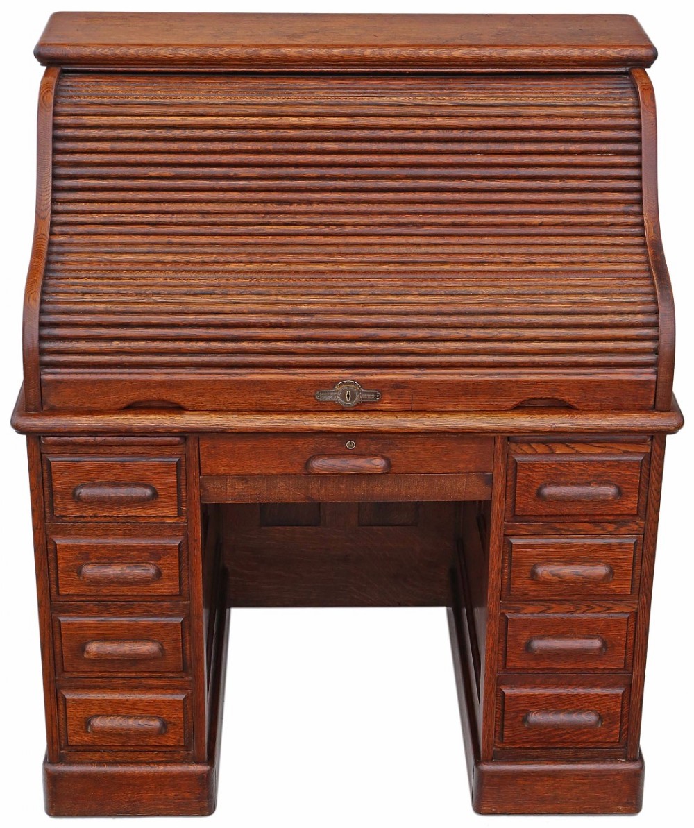 American oak roll top desk writing table Thomas Turner