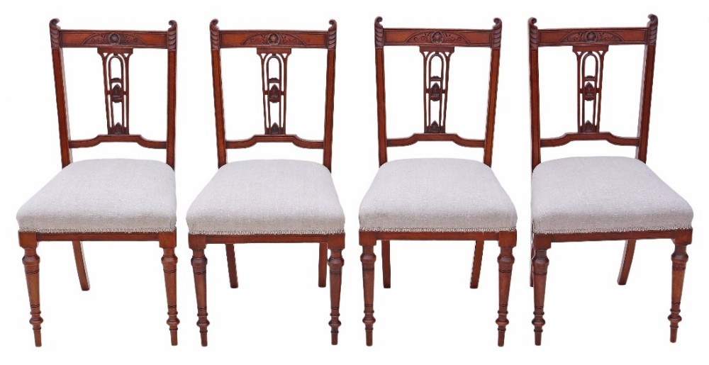 Set of 4 Victorian C1900 carved walnut dining chairs