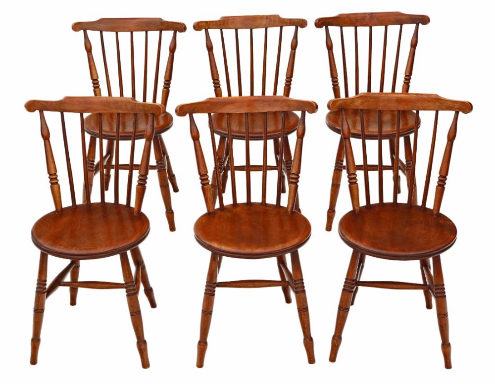 Set of 6 Victorian beech & elm penny Windsor kitchen dining chairs
