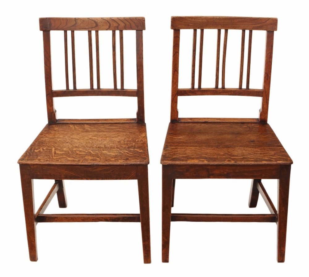 Pair of elm & oak 18th Century kitchen dining chairs