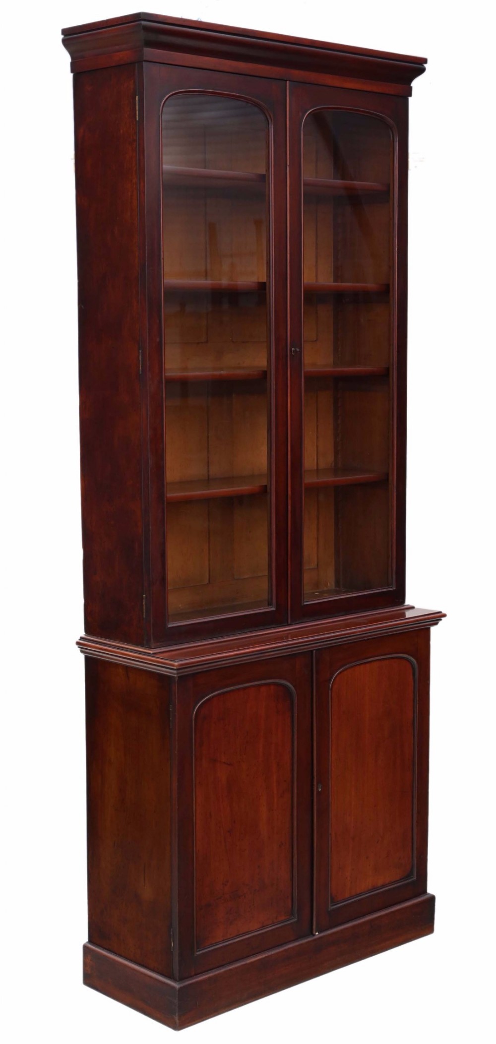 Victorian tall mahogany glazed bookcase display cabinet