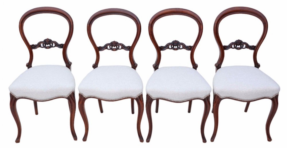 Set of 4 Victorian walnut balloon back dining chairs