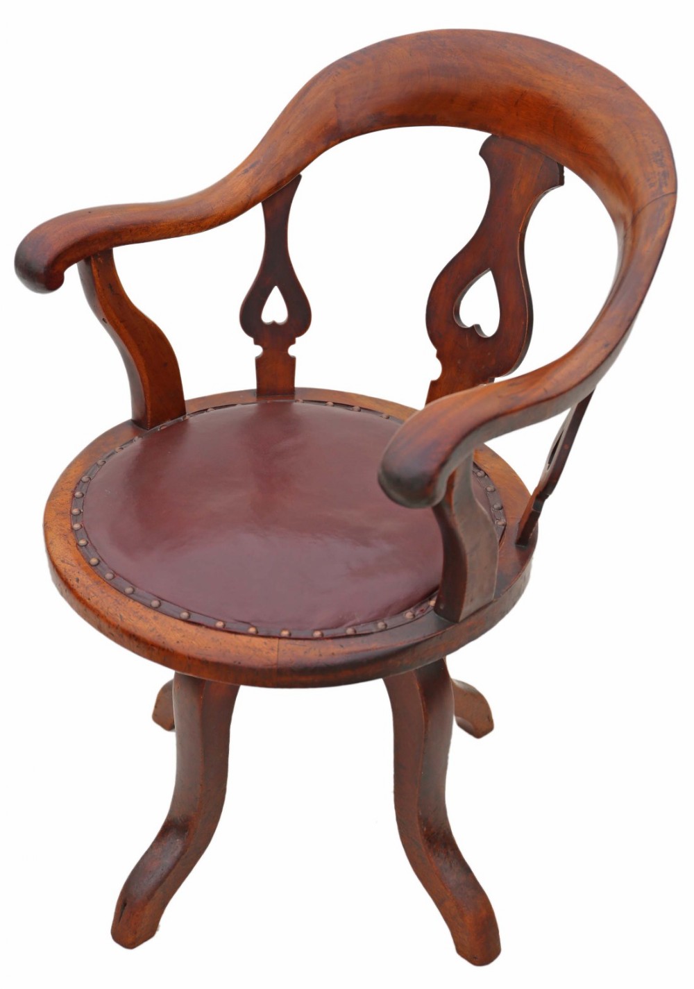 Victorian mahogany and leather desk office elbow swivel chair