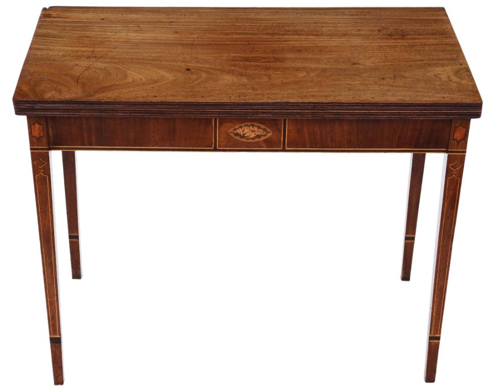 Georgian C1800 inlaid mahogany folding card tea console table