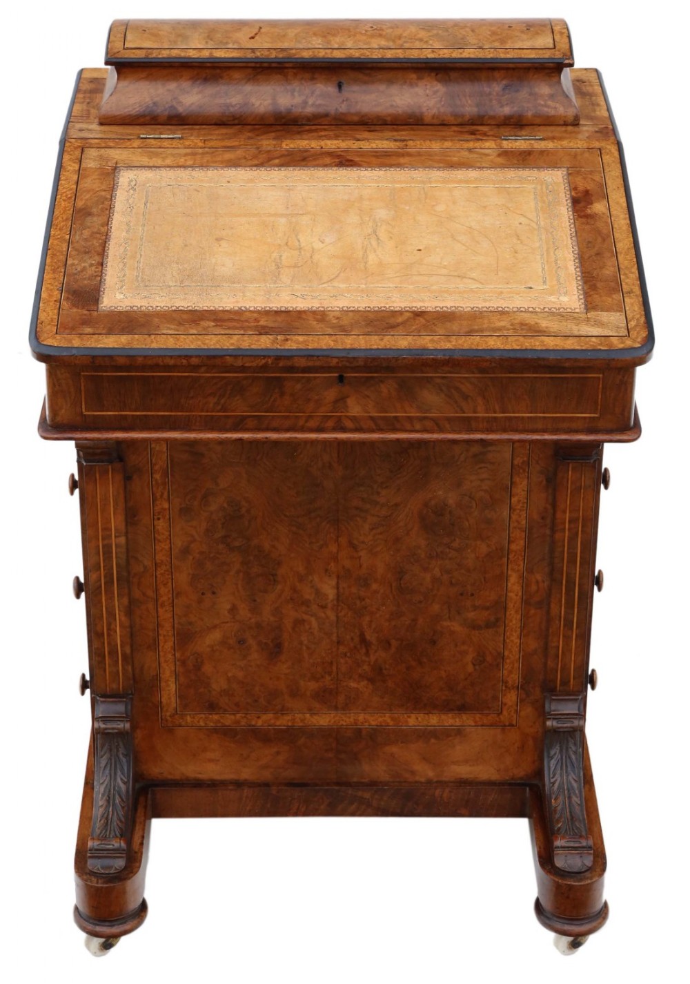 Victorian C1870 inlaid burr walnut davenport writing table desk