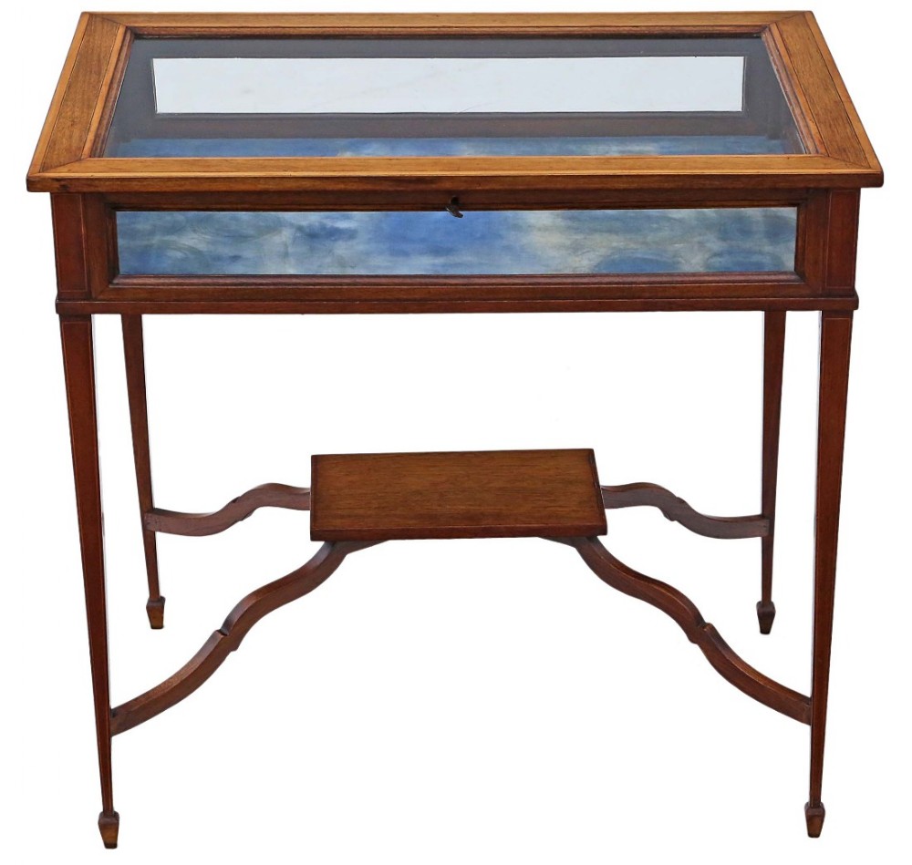 Edwardian C1905 inlaid mahogany bijouterie display table